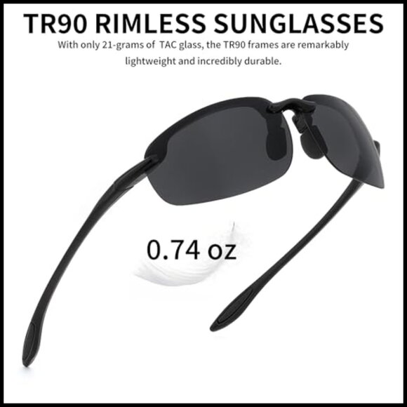 TR90 Rimless Frame Sports Sunglasses for Running Fishing Driving